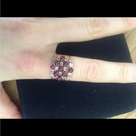 antique victorian 14k rose gold garnet and paste stones size 8 - Picture 4 of 5
